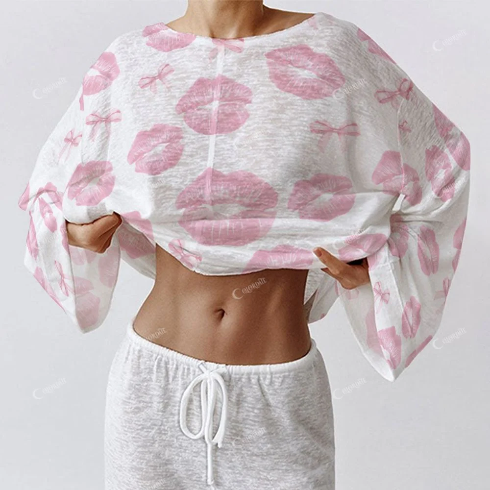 Women's Fashion Kiss Long Sleeve Cotton Homewear Set - Image 4