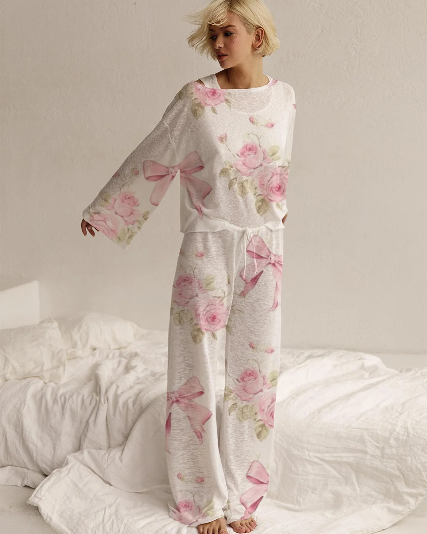 Women's Floral Bow Pajama Set - Image 2