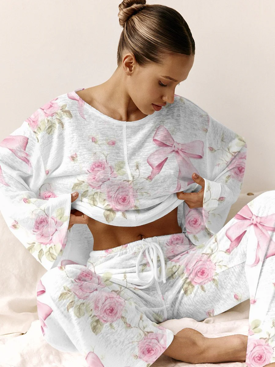 Women's Floral Bow Pajama Set - Image 4