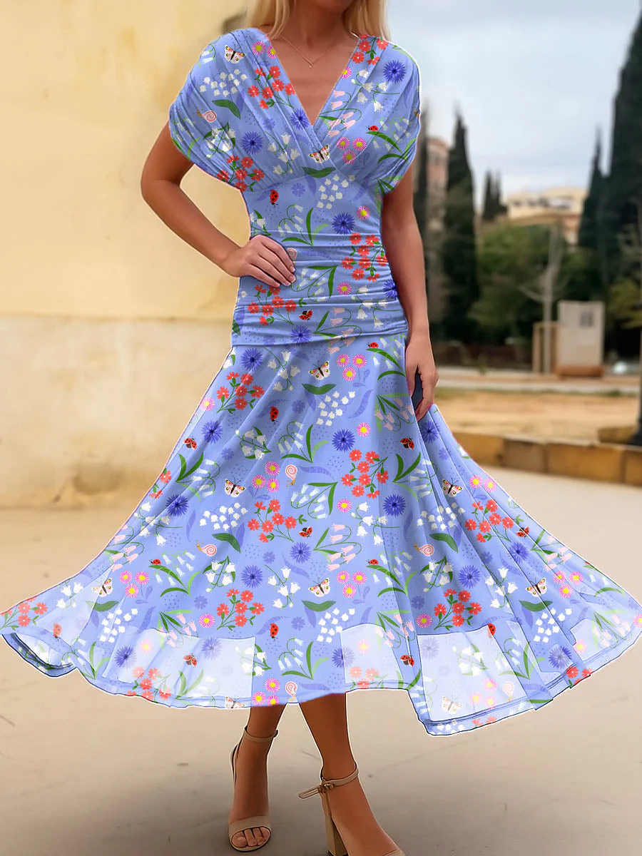 Women's Floral Pattern Art Print Casual Cotton Dress