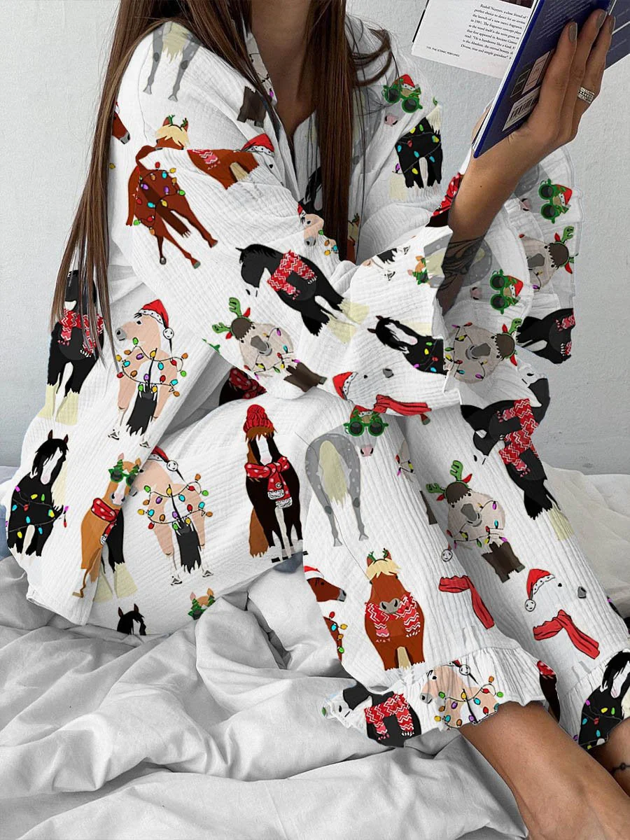 Women's Fun Christmas Horse Print Cardigan Set - Image 2