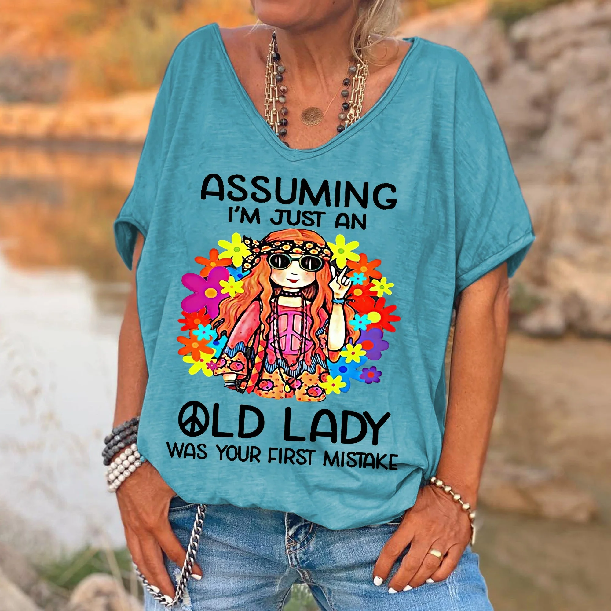 Women's Funny Assuming I'm Just An Old Lady Was Your First Mistake Hippie Casual Shirts - Image 5