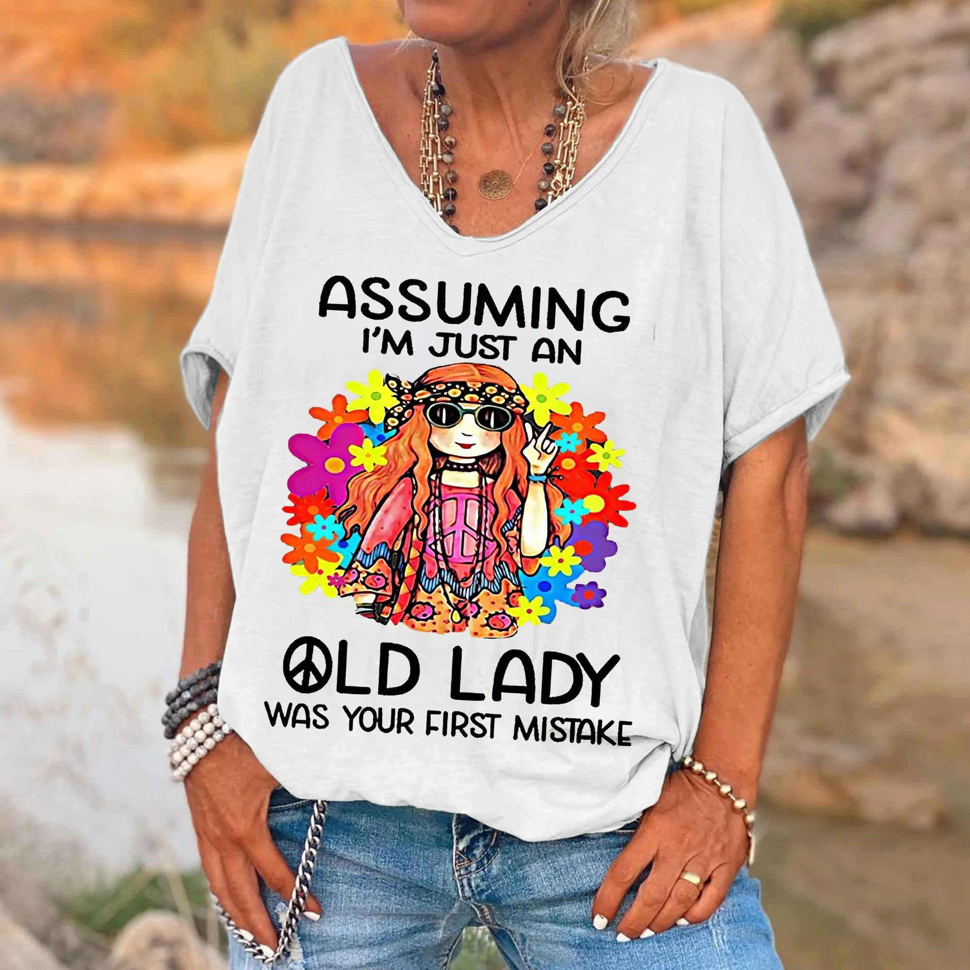 Women's Funny Assuming I'm Just An Old Lady Was Your First Mistake Hippie Casual Shirts - Image 6