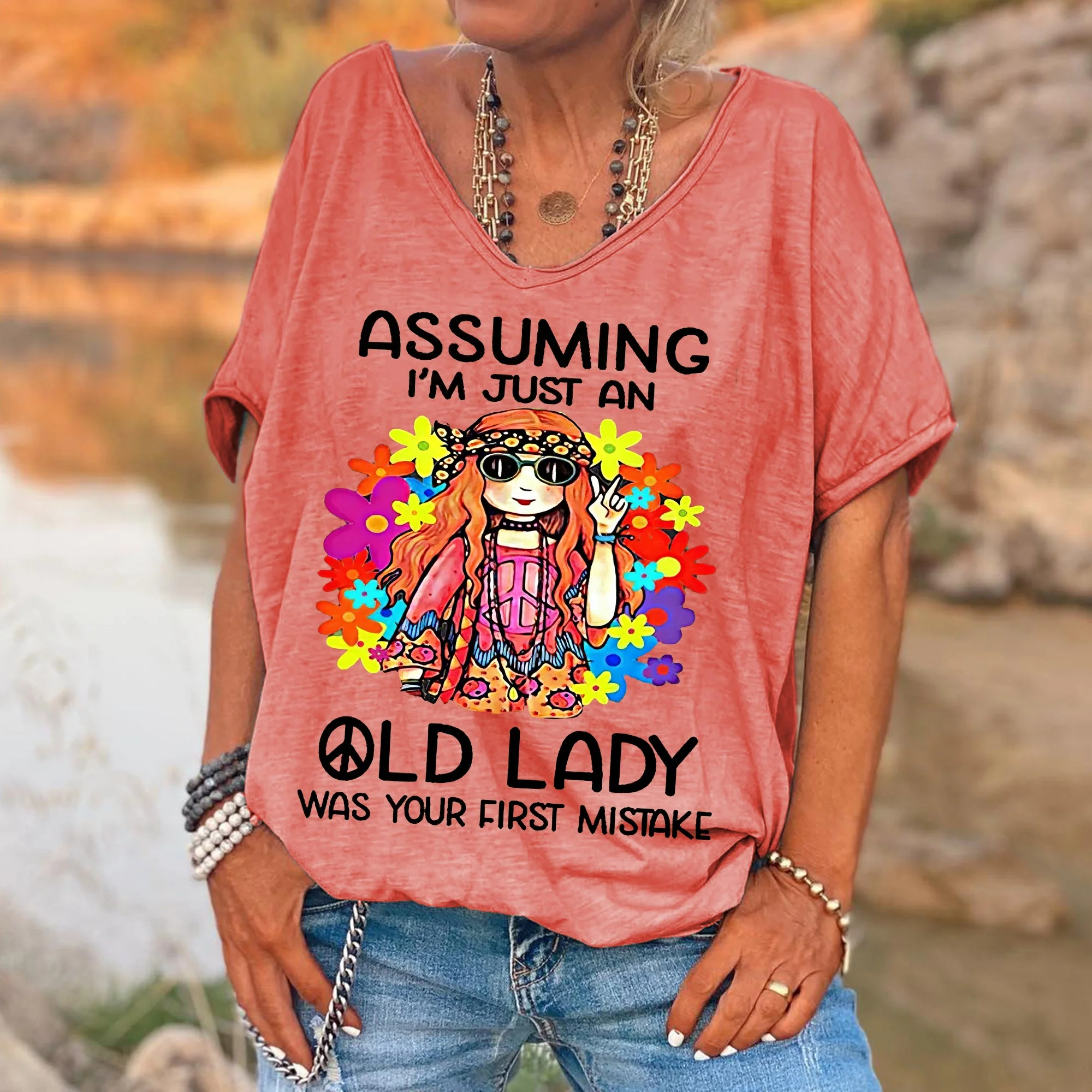 Women's Funny Assuming I'm Just An Old Lady Was Your First Mistake Hippie Casual Shirts - Image 8