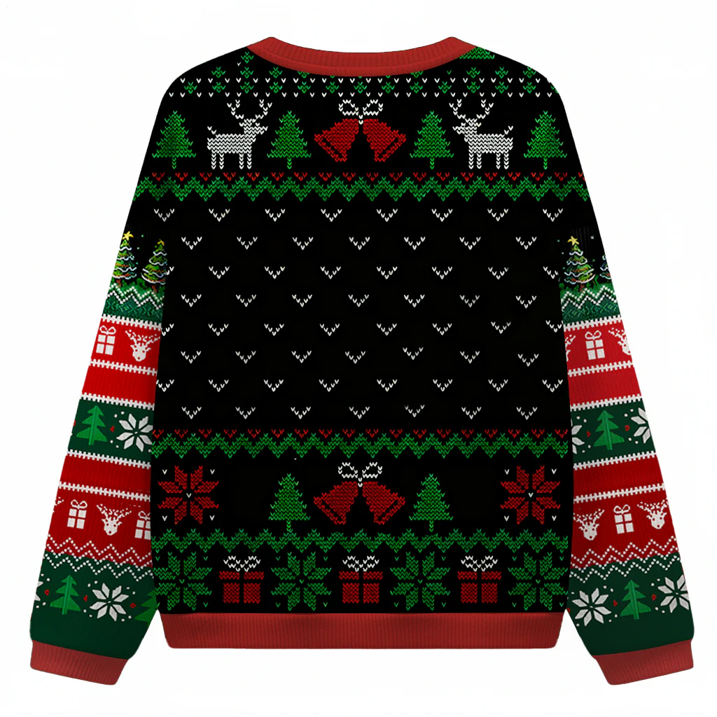 Women's Funny Black Cat What? round neck ugly sweater - Image 2