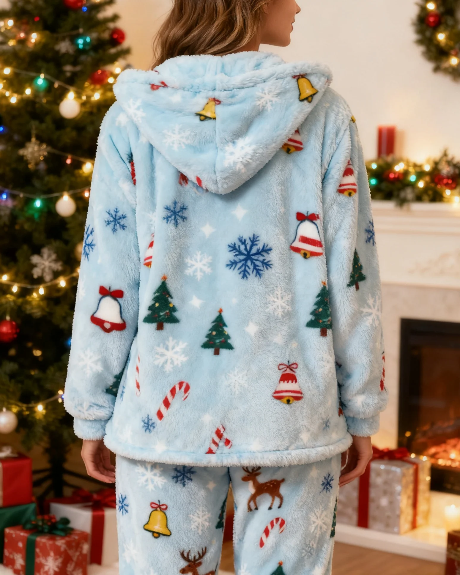 Women's Fuzzy Loungewear Set Christmas Long Sleeve Pants & Top 3-Piece Set - Image 3