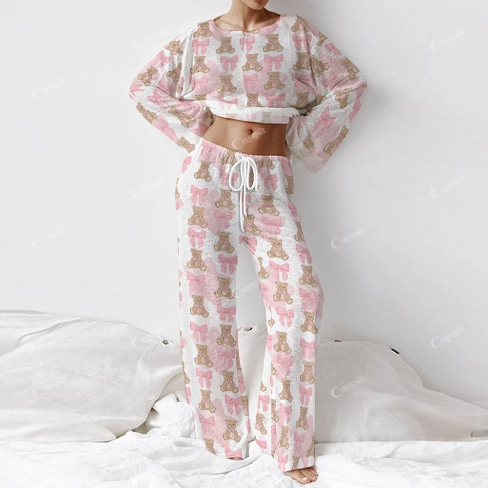 Women's Gentle Bear Long Sleeve Cotton Homewear Set - Image 2