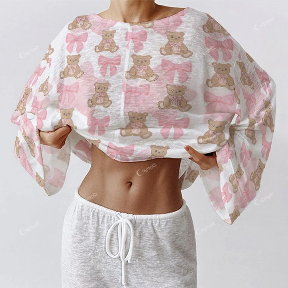 Women's Gentle Bear Long Sleeve Cotton Homewear Set - Image 4
