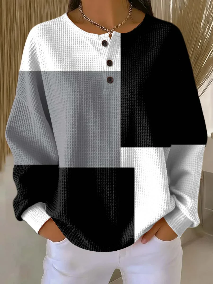 Women's Geometric Pattern Art Print Casual Cotton Waffle Sweatshirt