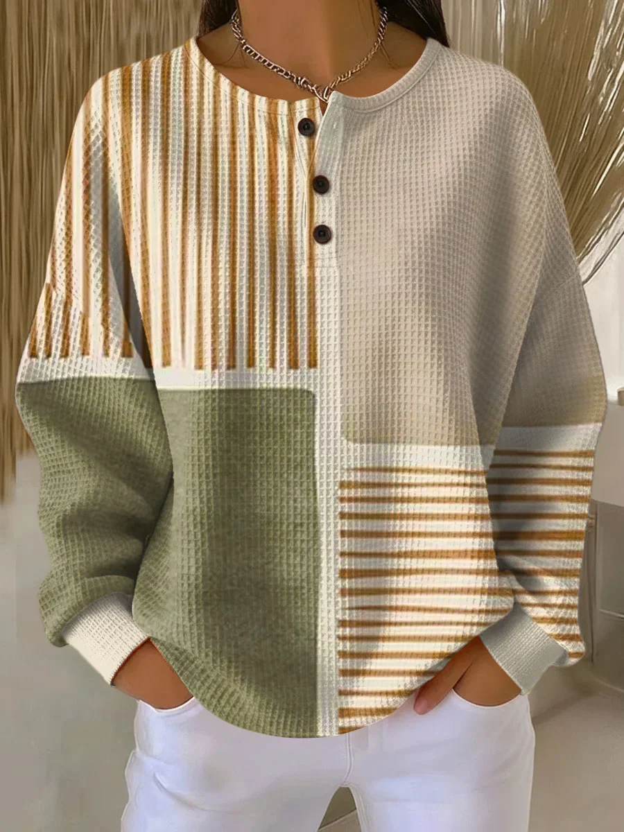 Women's Geometric Pattern Art Print Casual Cotton Waffle Sweatshirt