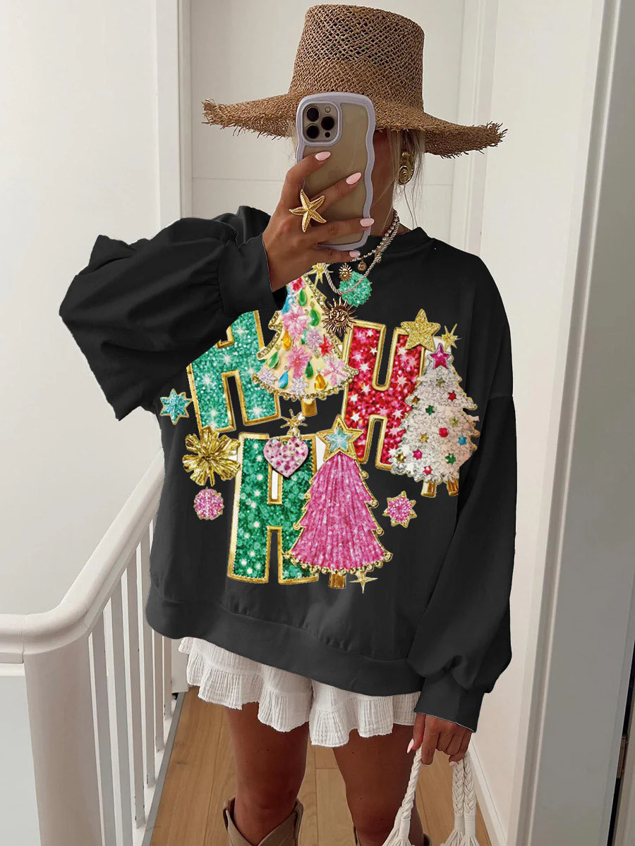 Women's Glitter Sequins Merry Christmas Print Sweatshirt - Image 5