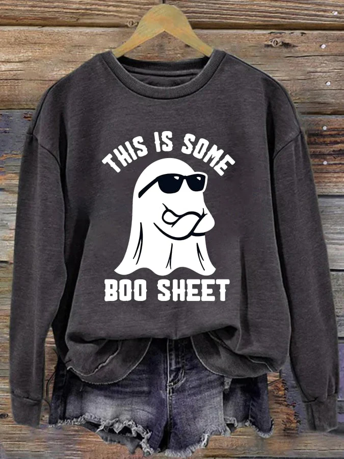 Women's Halloween This Is Some Boo Sheet Printed Crew Neck Long Sleeve Sweatshirt - Image 2