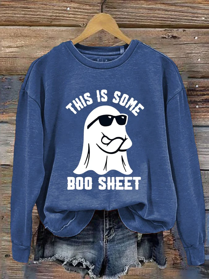 Women's Halloween This Is Some Boo Sheet Printed Crew Neck Long Sleeve Sweatshirt - Image 4