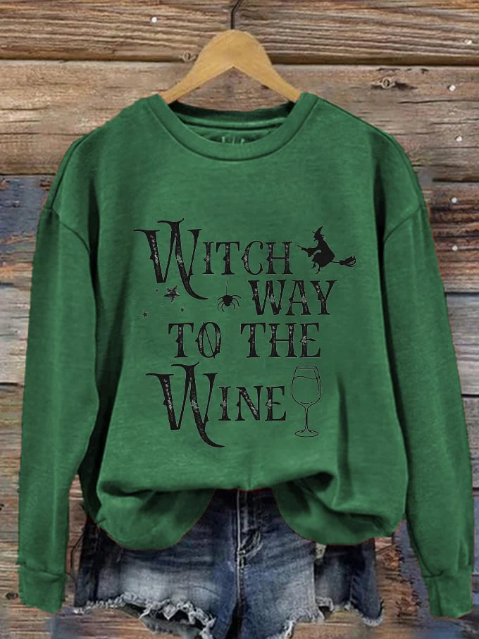 Women's Halloween Witch Way To The Wine Print Sweatshirt - Image 3
