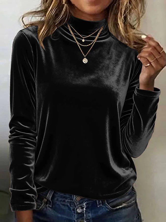 Women's high-neck Christmas velvet T-shirt - Image 2
