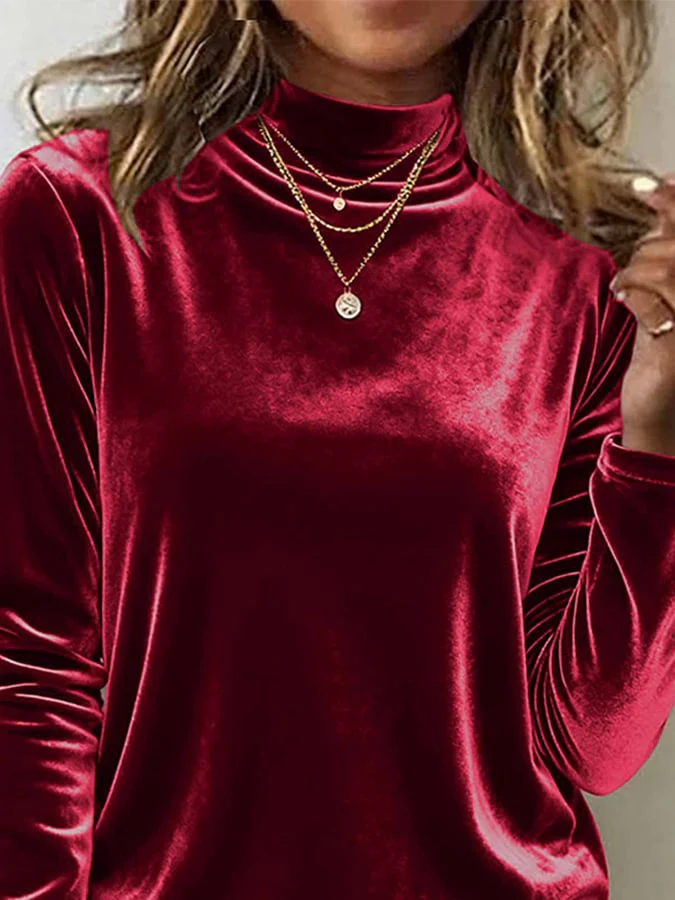 Women's high-neck Christmas velvet T-shirt - Image 4