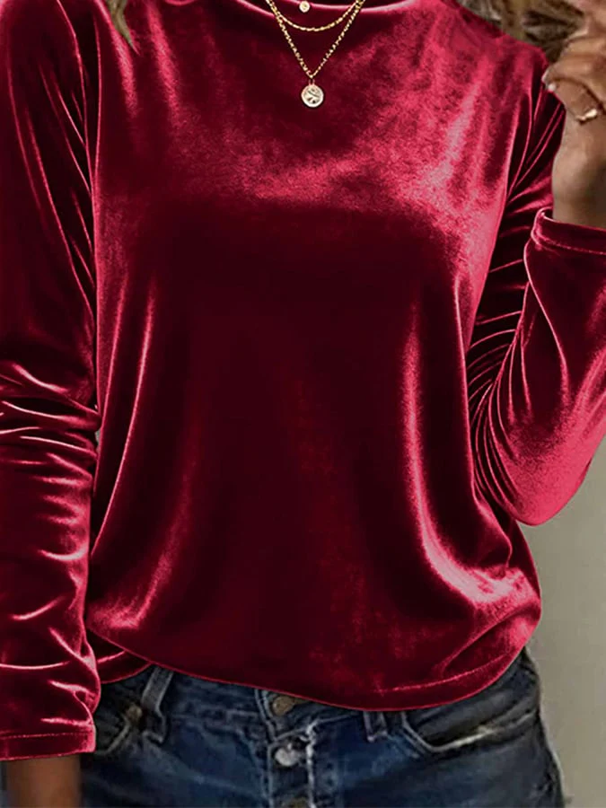 Women's high-neck Christmas velvet T-shirt - Image 5