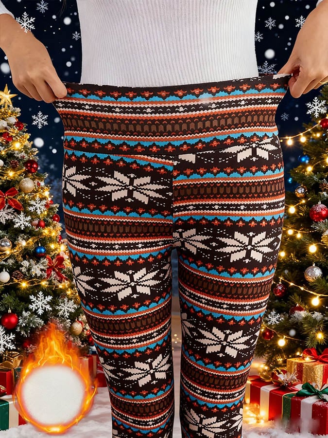 Women's High-Waisted Warm Christmas Print Fleece-Lined Leggings - Image 3