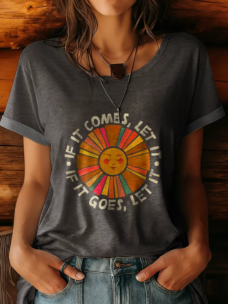 Women's Hippie Art Print Casual Round Neck Short Sleeve T-shirt