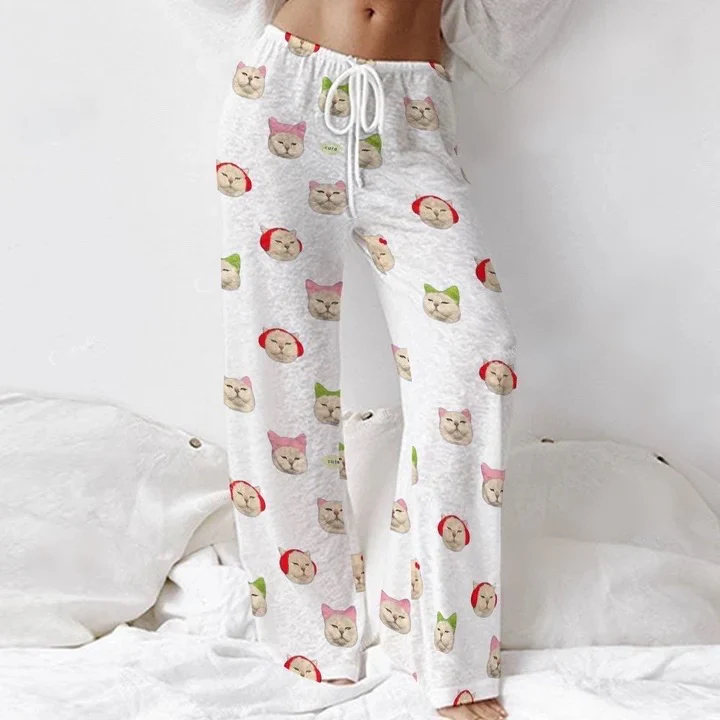 Women's Long Cat Print Sleeve Cotton Homewear Set - Image 5
