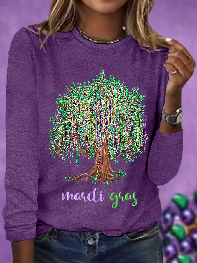 Women's Mardi Gras Beads Tree Casual Long-Sleeve T-Shirt - Image 2