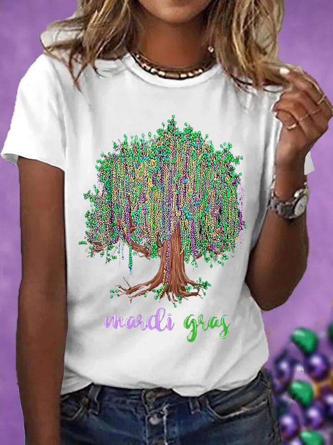 Women's Mardi Gras Beads Tree Casual Tee