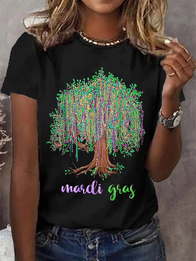 Women's Mardi Gras Beads Tree Casual Tee - Image 2