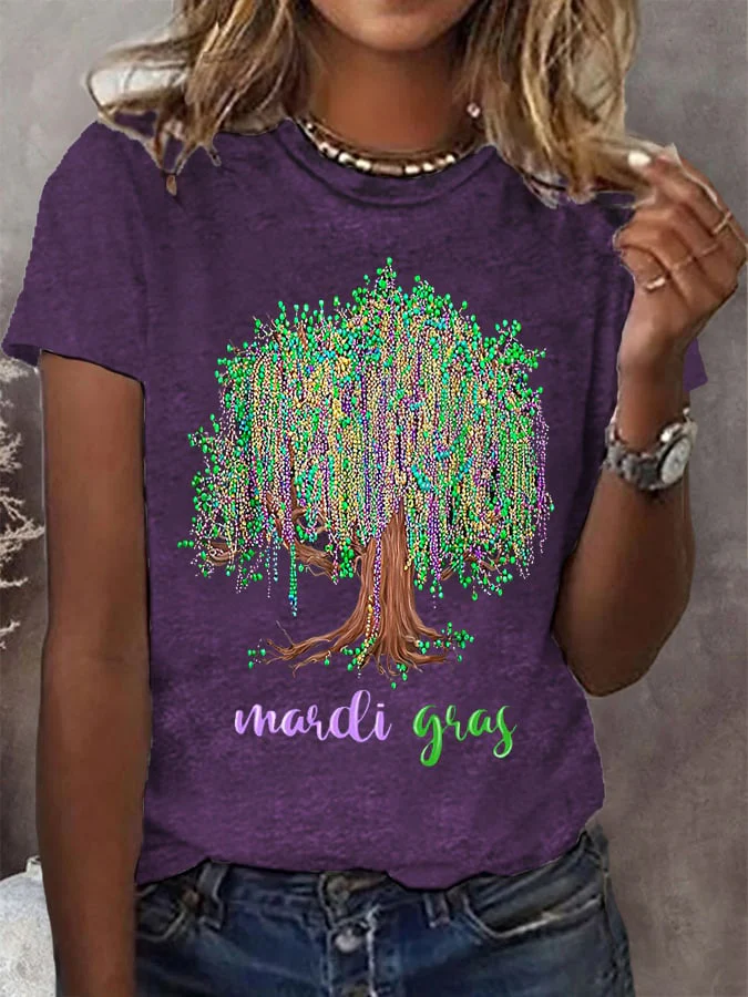 Women's Mardi Gras Beads Tree Casual Tee - Image 3