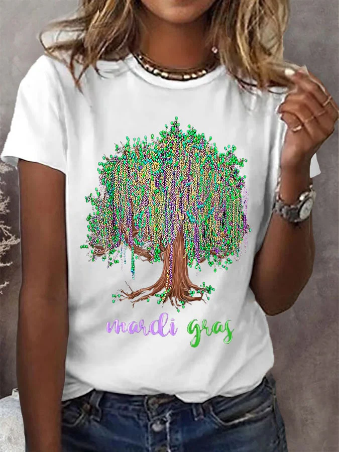 Women's Mardi Gras Beads Tree Casual Tee - Image 4