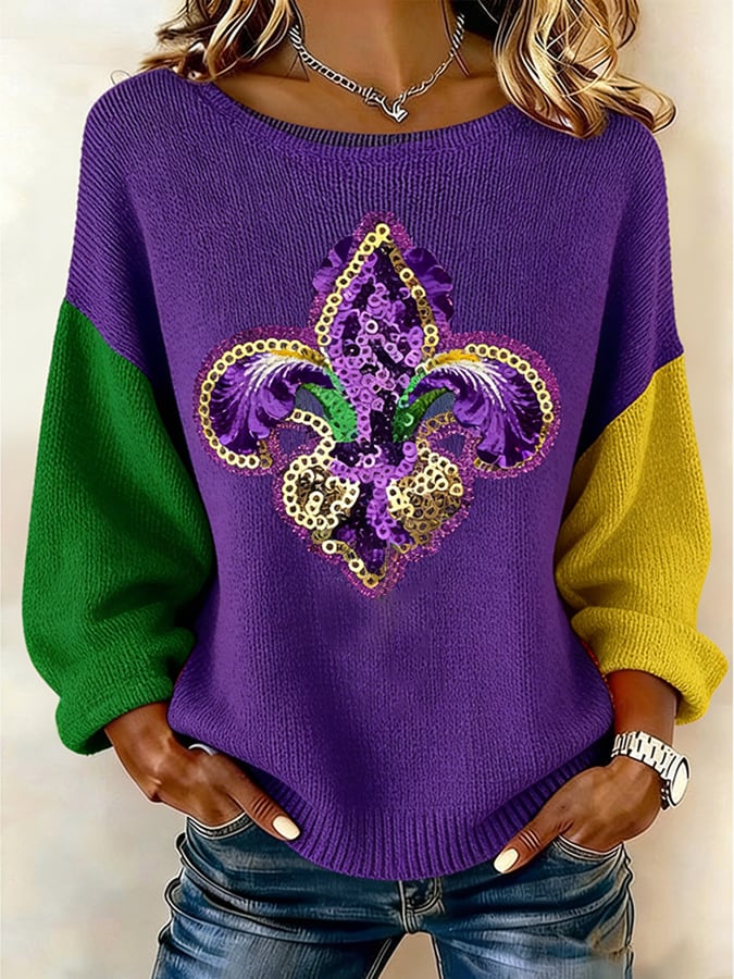 Women's Mardi Gras Color-Blocked Knitted Top