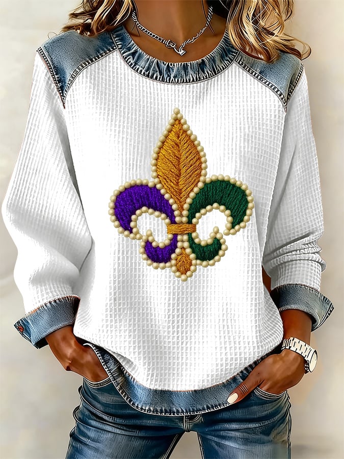 Women's Mardi Gras Design Print Casual Sweatshirt - Image 3