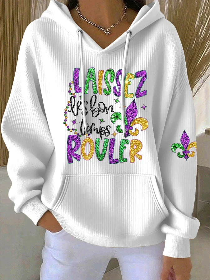 Women's Mardi Gras Laissez Les Bon Temps Rouler Print Hooded Sweatshirt