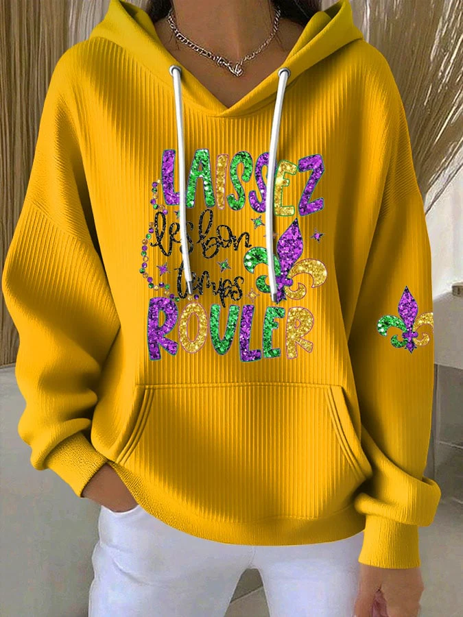 Women's Mardi Gras Laissez Les Bon Temps Rouler Print Hooded Sweatshirt - Image 3