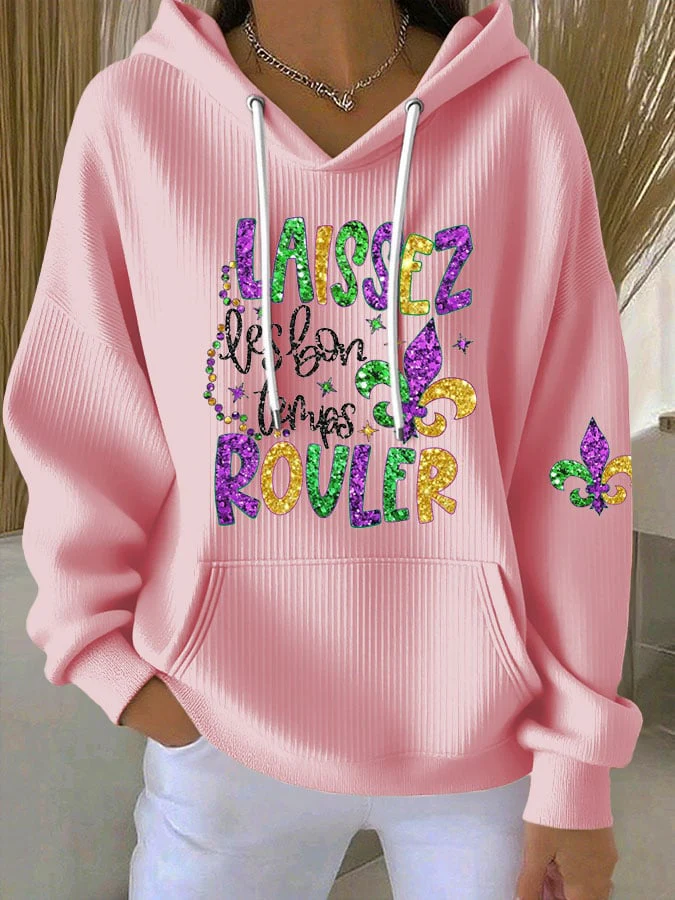 Women's Mardi Gras Laissez Les Bon Temps Rouler Print Hooded Sweatshirt - Image 4