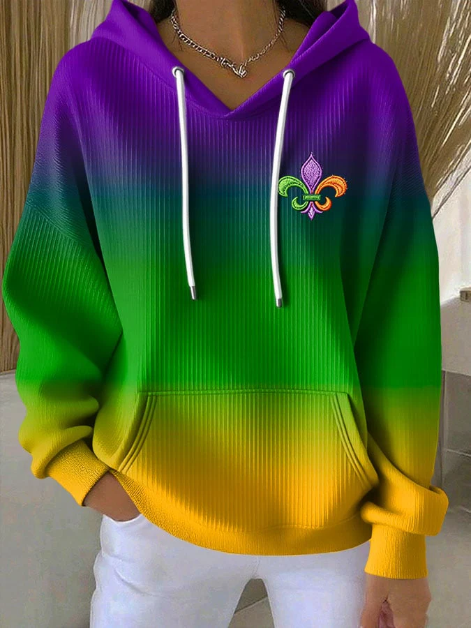 Women's Mardi Gras Print Casual Hooded Sweatshirt