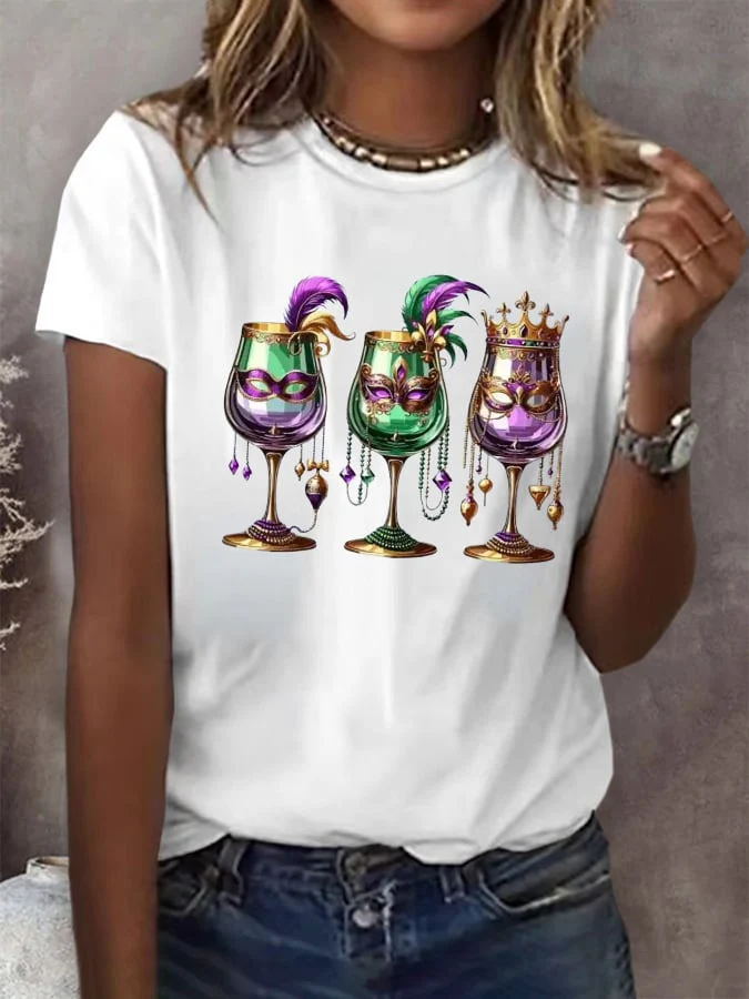 Women's Mardi Gras Print Casual T-Shirt - Image 2