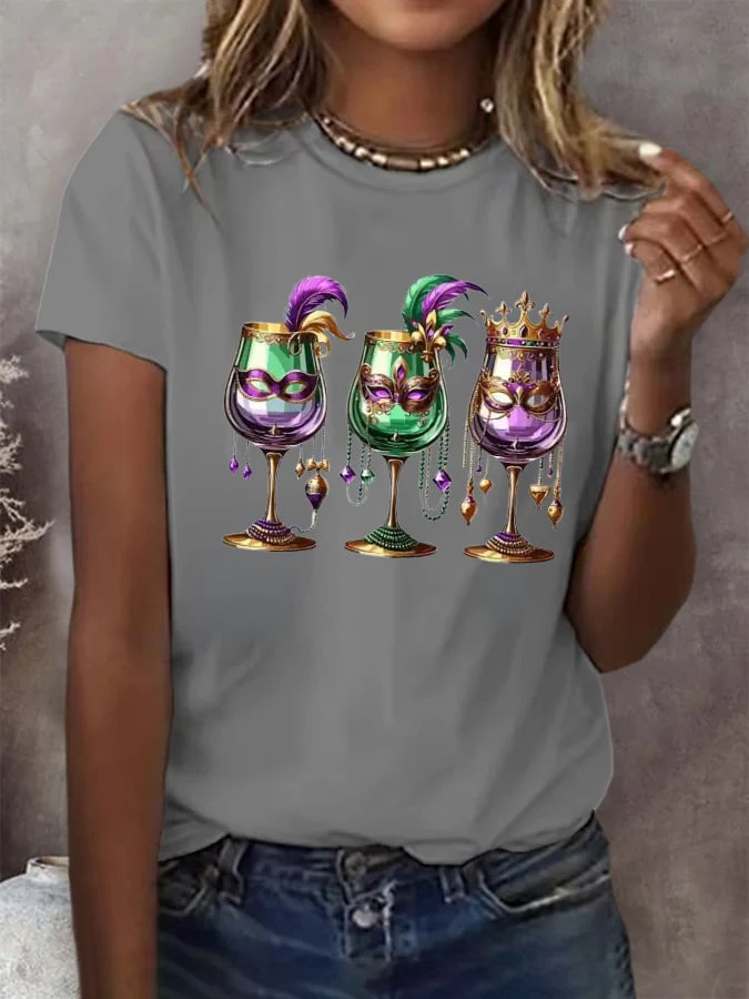 Women's Mardi Gras Print Casual T-Shirt - Image 3