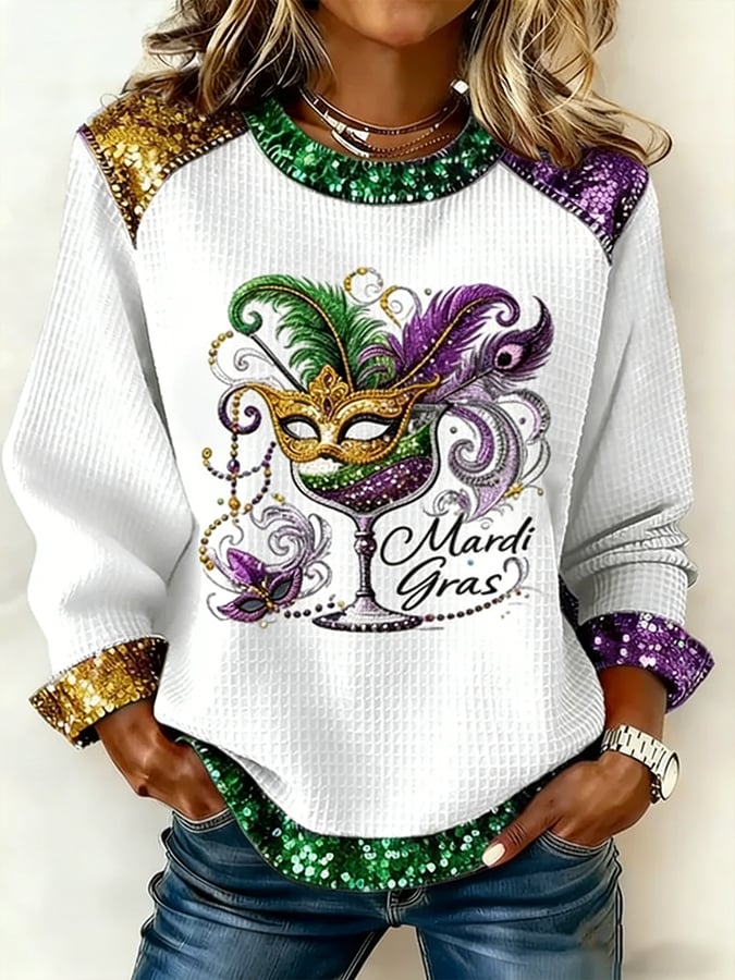 Women's Mardi Gras Print Casual Top