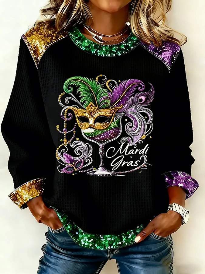 Women's Mardi Gras Print Casual Top - Image 2