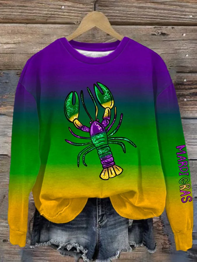 Women's Mardi Gras Print Crew Neck Sweatshirt