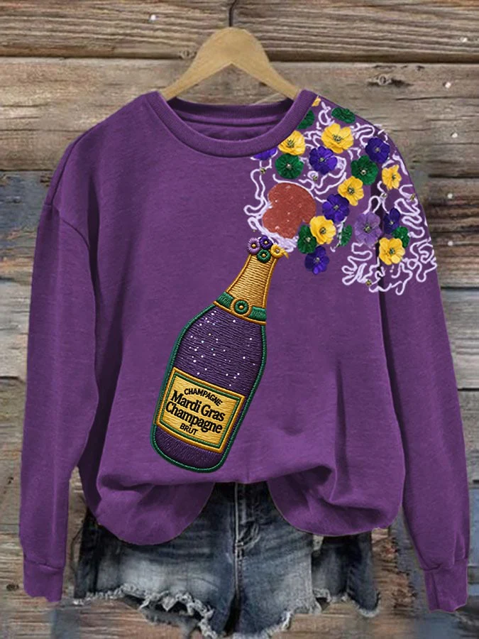Women's Mardi Gras Print Crew Neck Sweatshirt