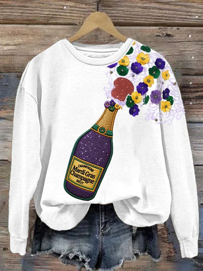 Women's Mardi Gras Print Crew Neck Sweatshirt - Image 2