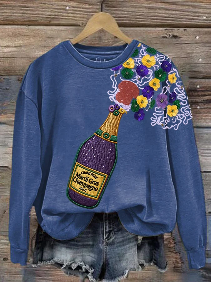 Women's Mardi Gras Print Crew Neck Sweatshirt - Image 3