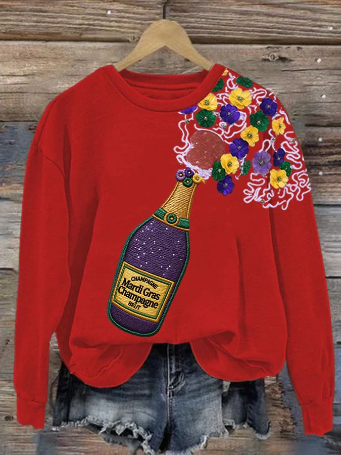 Women's Mardi Gras Print Crew Neck Sweatshirt - Image 4