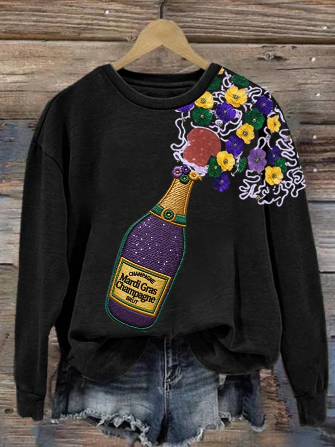 Women's Mardi Gras Print Crew Neck Sweatshirt - Image 5
