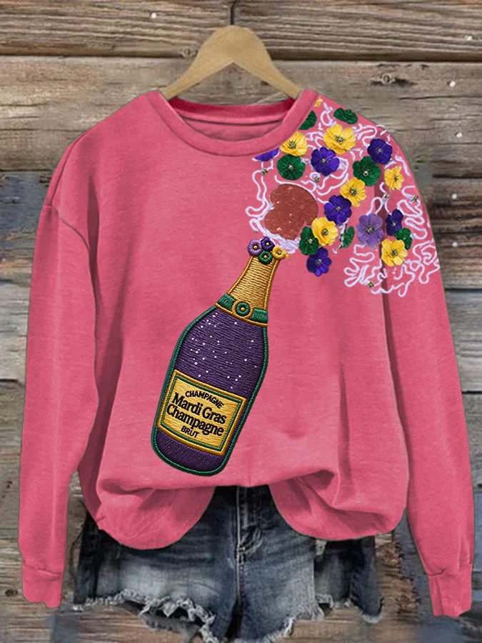 Women's Mardi Gras Print Crew Neck Sweatshirt - Image 6