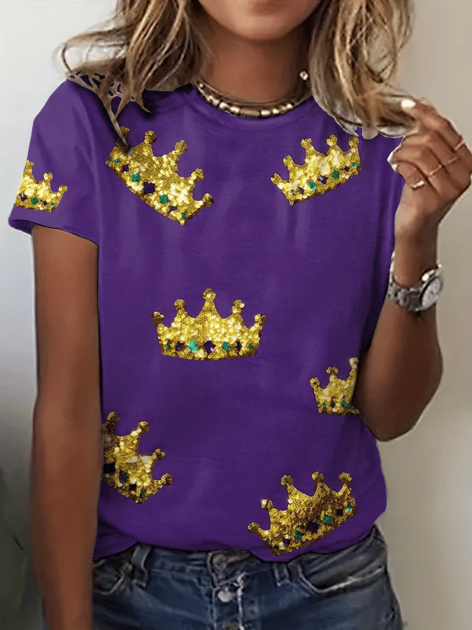 Women's Mardi Gras Print Crew Neck T-Shirt