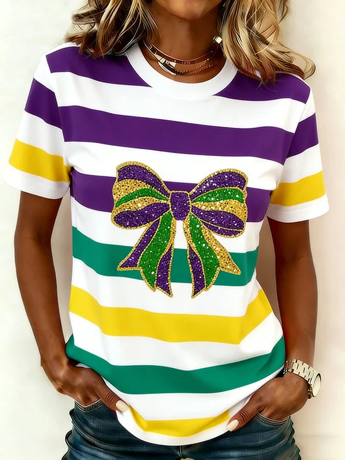 Women's Mardi Gras Print Crew Neck T-Shirt