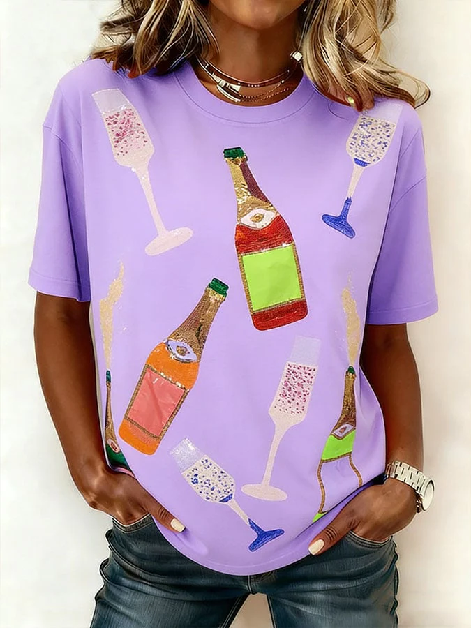Women's Mardi Gras Print Crew Neck T-Shirt