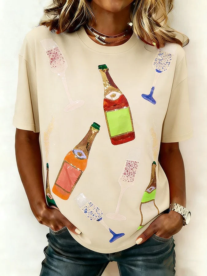 Women's Mardi Gras Print Crew Neck T-Shirt - Image 3